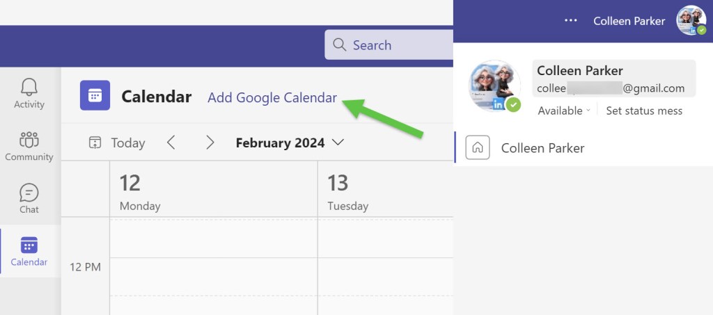 Adding Google Calendar to Personal Teams