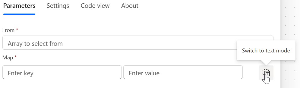 Screen capture of Select action Switch to text mode.